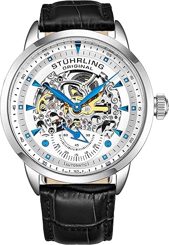 Stuhrling Original Men’s Skeleton Automatic Watch – Leather Strap & Exposed Mechanical Movement