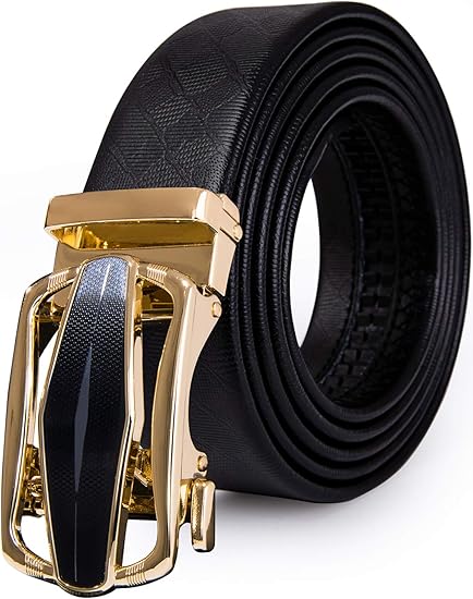 Barry.Wang Mens Ratchet Belt,Genuine Leather Belts 1 3/8" Automatic Buckle Carnival Dress Casual,Trim To Fit