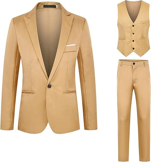Men's 3 Piece Slim Fit Suit – Formal Wedding, Business & Party Tuxedo Vintage Set